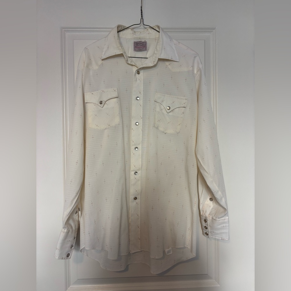 Vintage H Bar C ranchwear permanent press long tail button down collared shirt